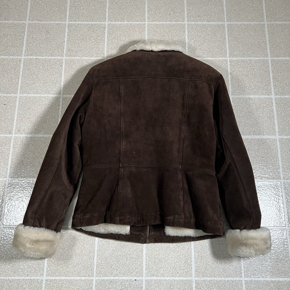 Vintage Y2K Women's Wilsons Leather Maxima Brown Suede Faux Fur Trim Jacket Sz L - Picture 4 of 10